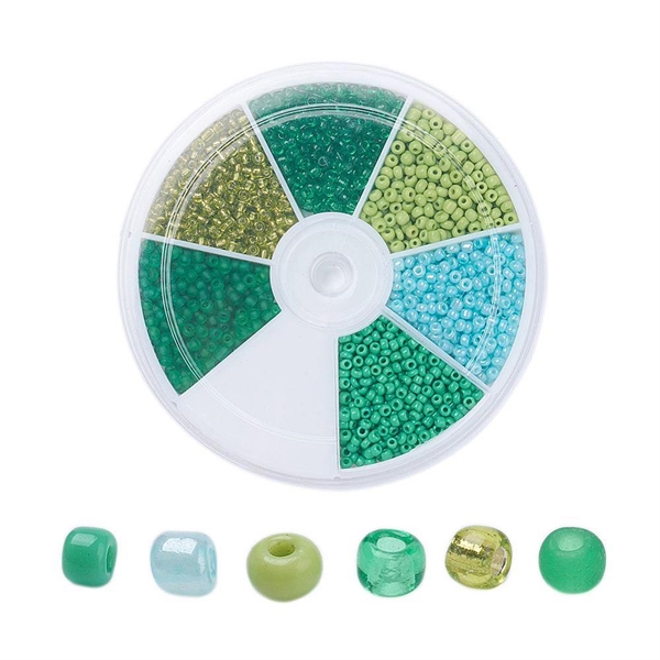 Seed beads, grønt mix, 2mm, 1 æske